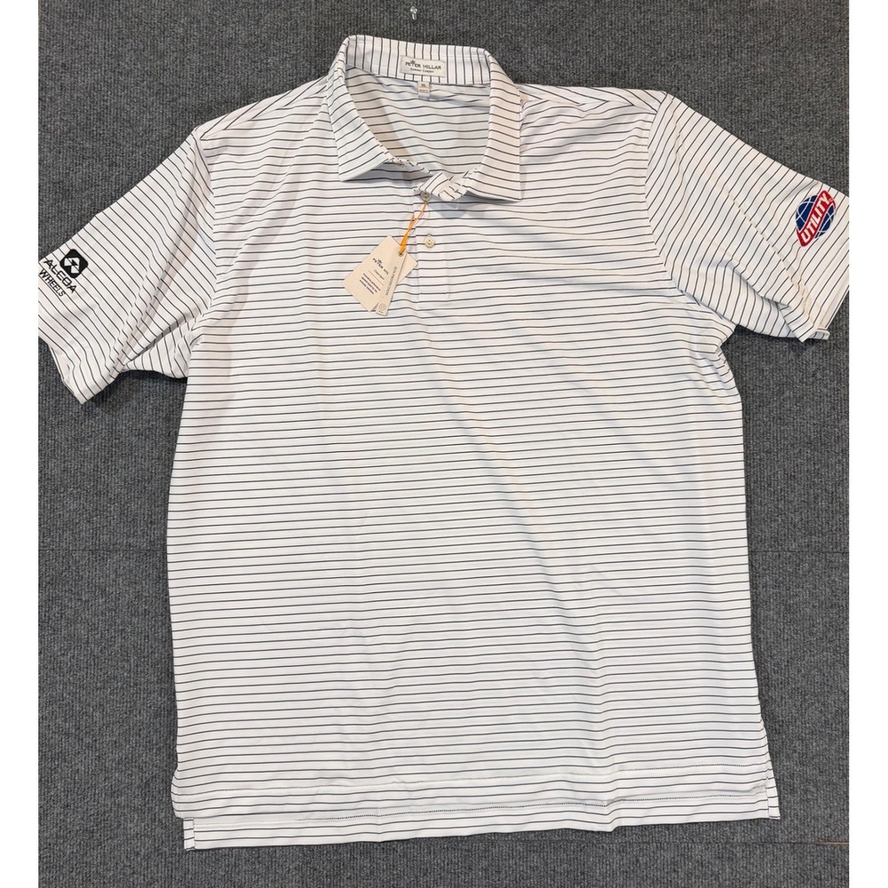 Peter Millar Summer Comfort Striped Polo Shirt Mens XL White Blue Alcoa Utility
